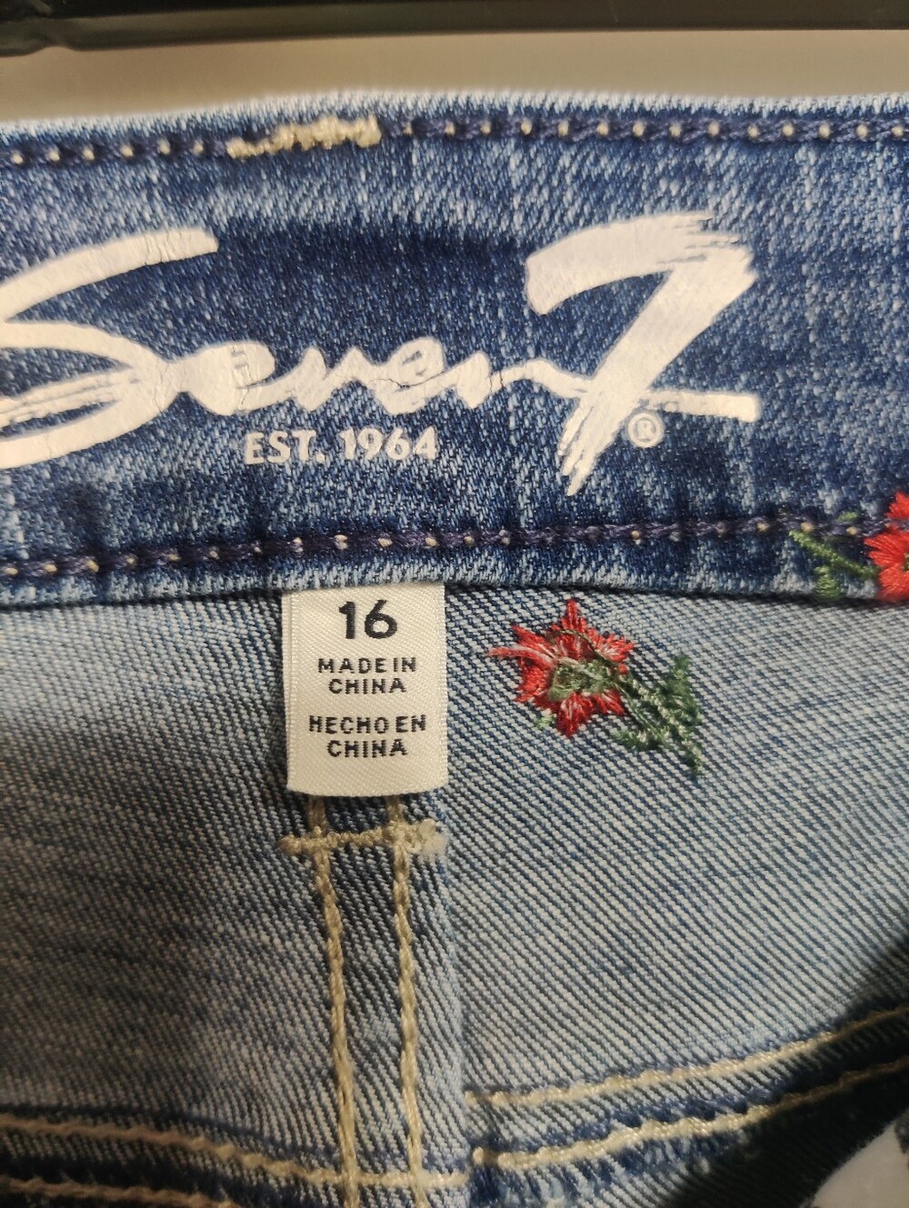 Seven7 Embroidered Blue Denim Shorts with Floral Dots